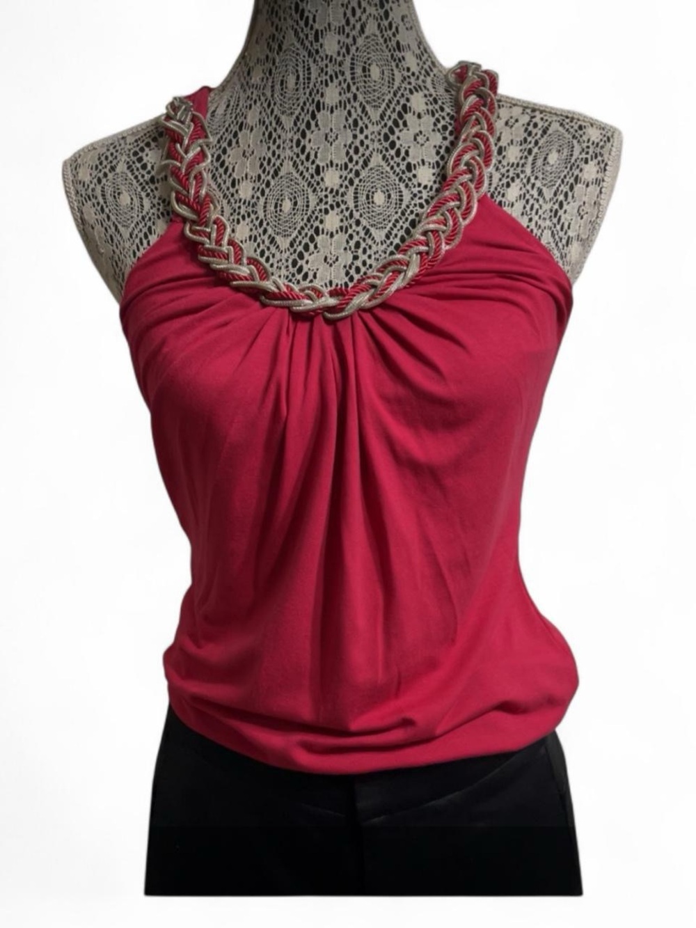 White House Black Market Raspberry Pink Braided-Neck Halter Camisole